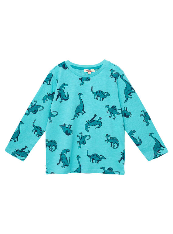 Tee shirt manches longues garçon turquoise imprimé all over dinosaures JOJOTEE4 / 20S90244D32209