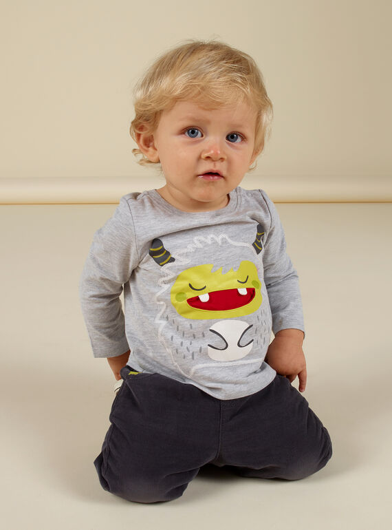 T-shirt gris chiné brodé bébé garçon MUHITEE1 / 21WG10U3TML943