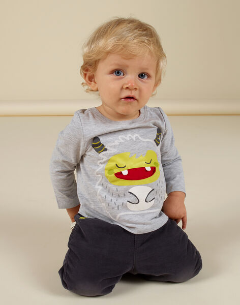 T-shirt gris chiné brodé bébé garçon MUHITEE1 / 21WG10U3TML943