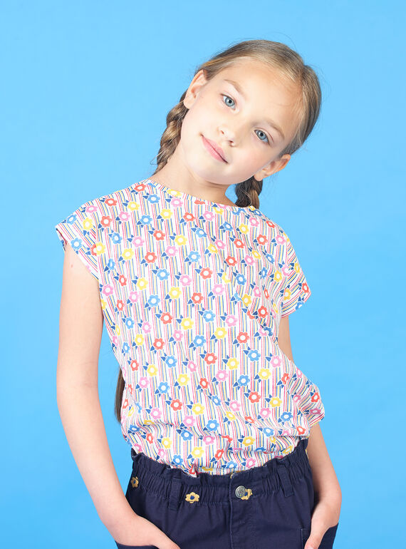 T-shirt à rayures colorées imprimé fleurs enfant fille LAHATI2 / 21S901X2TMC001