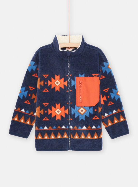 Gilet polaire bleu nuit à imprimé ethnique garçon SOJOGITEK1 / 23W902M2GIL705