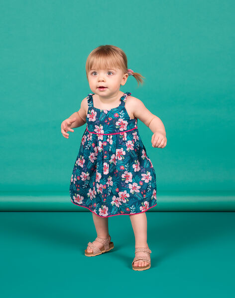 Robe Bleu Petrole Imprime Fleuri Bebe Fille Robe Bebe Dpam