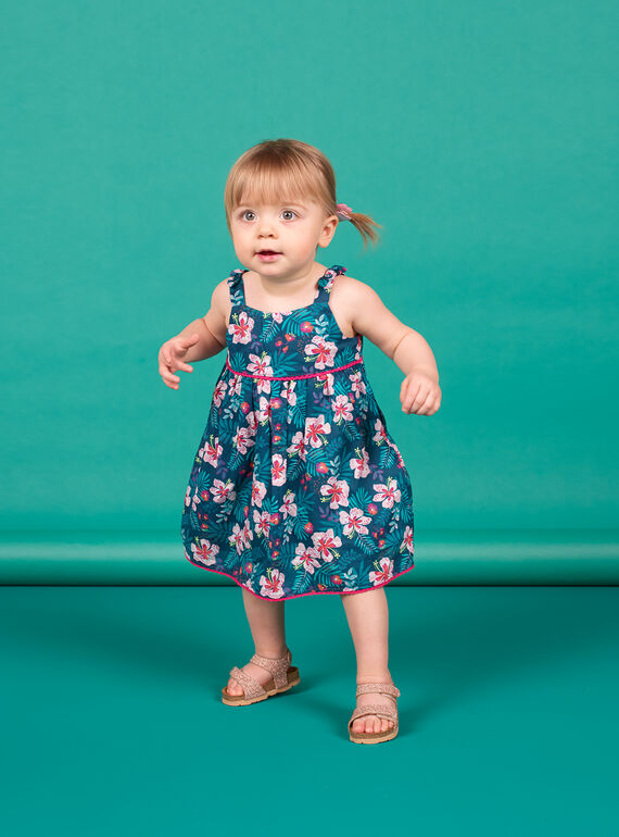 Robe bleu pétrole imprimé fleuri bébé fille LIBONROB3 / 21SG09W3ROB716