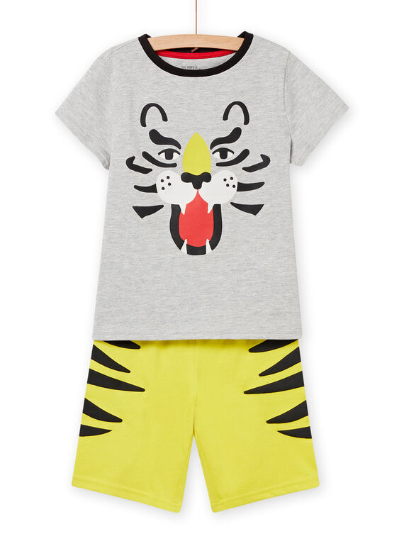 Ensemble pyjama gris chiné et jaune à motif tigre enfant garçon NEGOPYCLEO / 22SH12H9PYJJ922