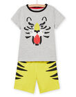 Ensemble pyjama gris chiné et jaune à motif tigre enfant garçon NEGOPYCLEO / 22SH12H9PYJJ922