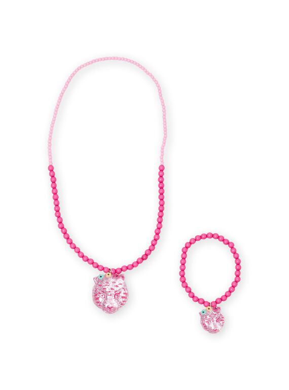 Collier et bracelet en perles roses avec pendentif tigre enfant fille MYAJOCOU2 / 21WI01S2CLI961