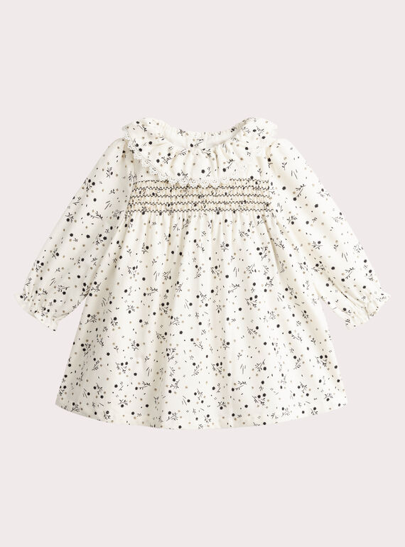 Robe écru à motif fleuri pour bébé fille VIPERROB1 / 24WG09R1ROB001