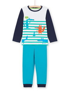 Ensemble pyjama T-shirt et pantalon bleu et blanc enfant garçon MEGOPYJLOU / 21WH1233PYJJ920