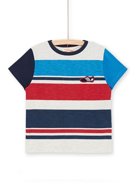 T-shirt gris chiné à rayures et broderie enfant garçon LOHATI2 / 21S902X1TMCJ920