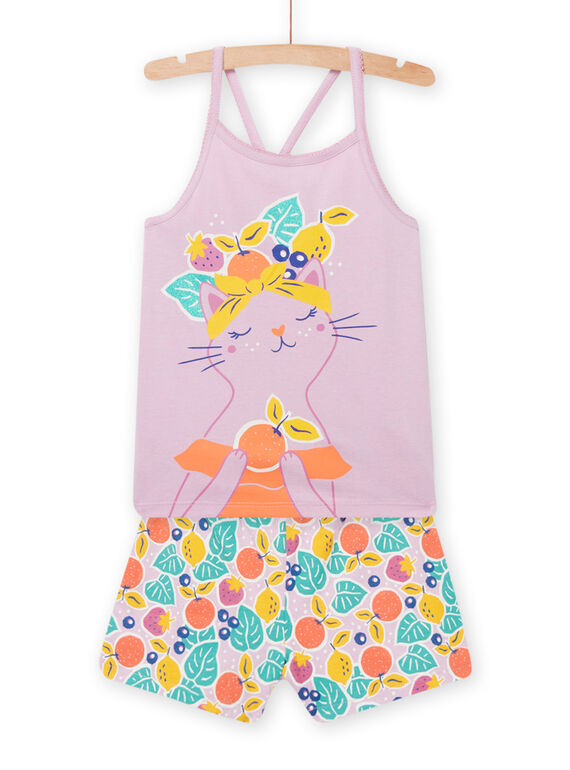 Ensemble pyjama lilas motif chat et imprimé fruits enfant fille NEFAPYJFRU / 22SH11H7PYJH700