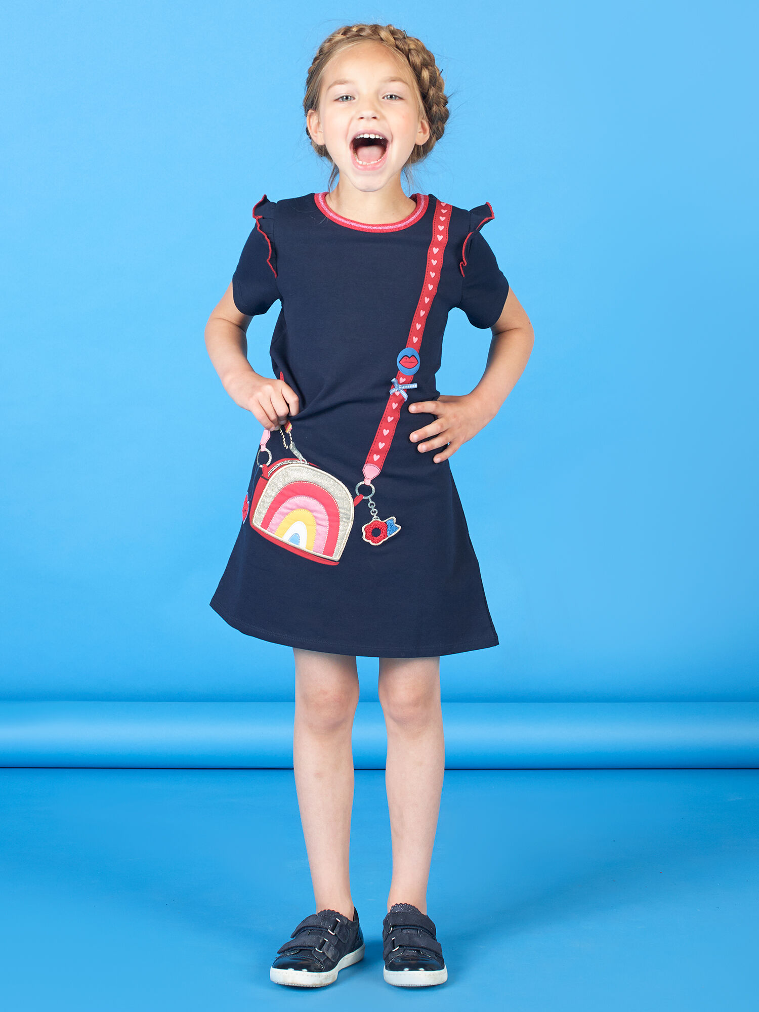 Robe bleu marine animation sac fantaisie enfant fille