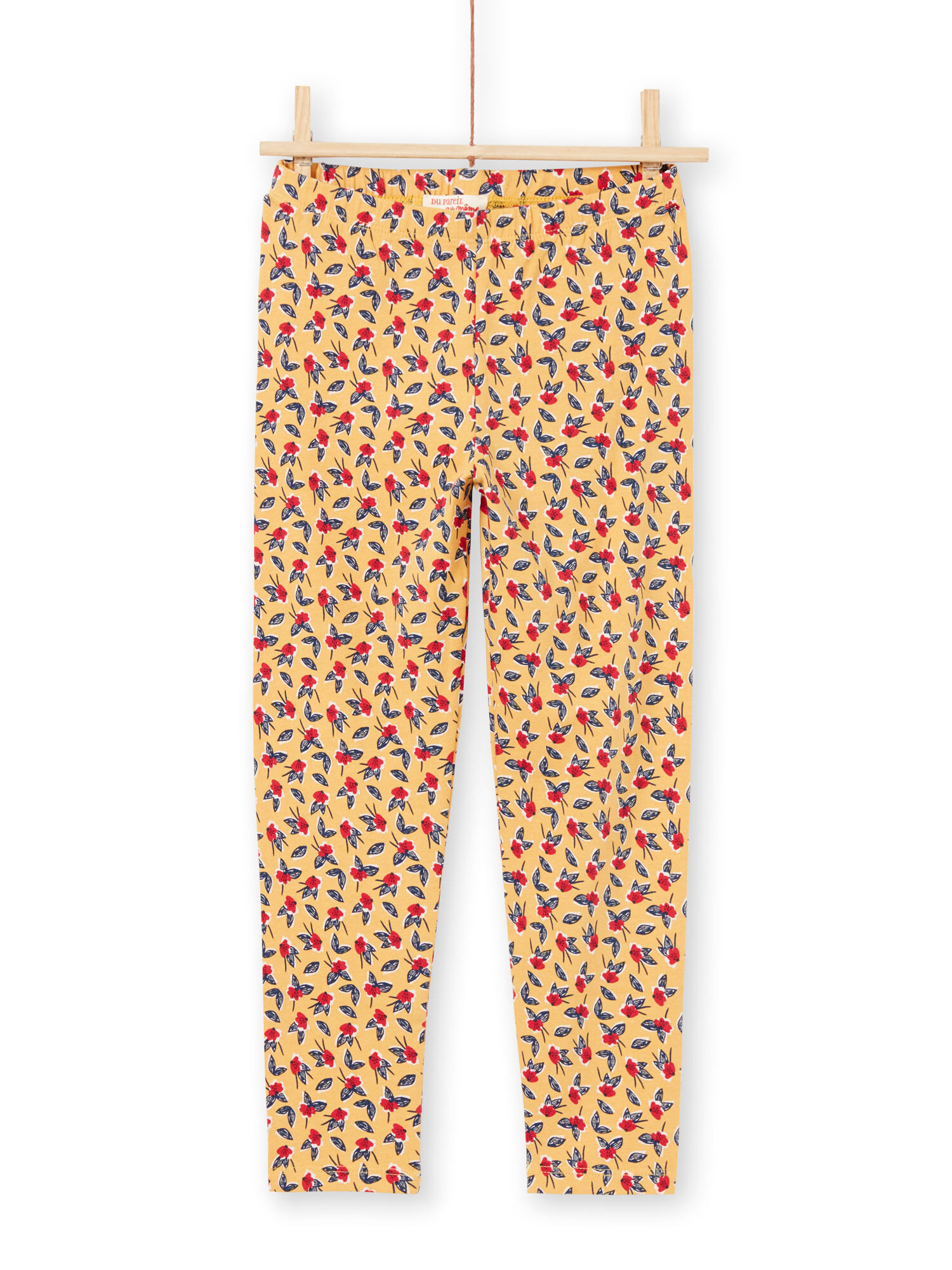 Legging jaune moutarde a imprime fleuri enfant fille Legging DPAM