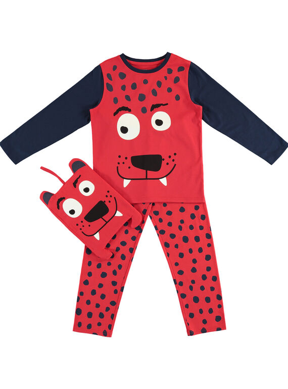 Pyjama déguisement rouge et marine enfant garçon avec son range-pyjama JEGOPYJMAN2 / 20SH12L4PYGF513
