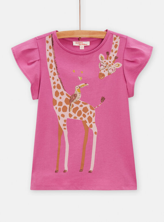 T-shirt rose animation girafe et toucan pour fille TACRITI3 / 24S901L2TMC310