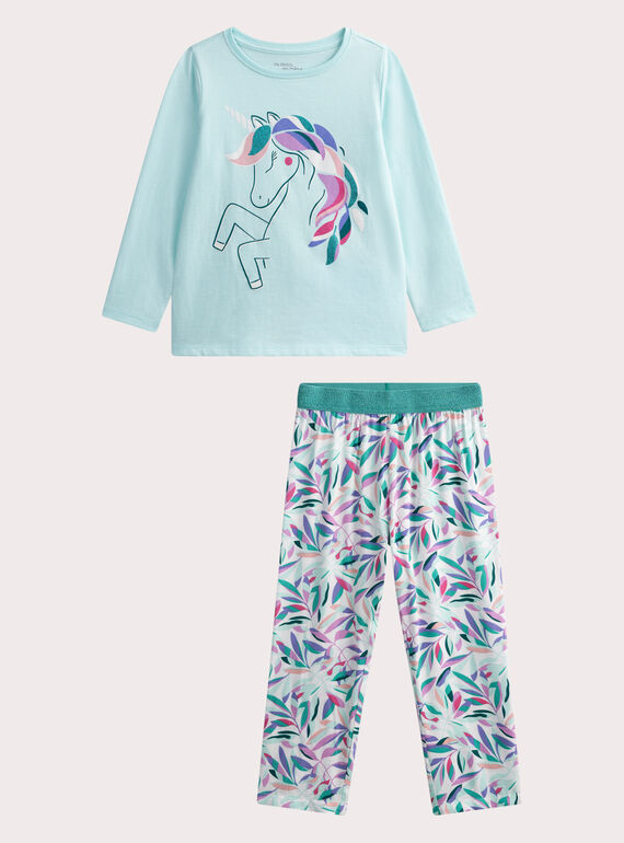 Pyjama phosphorescent bleu licorne pour enfant fille WEFAPYJUNI / 25SH11B4PYJG621