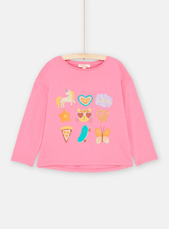 T-shirt rose animation multicolore pour fille SAVERTEE2 / 23W901J1TML030