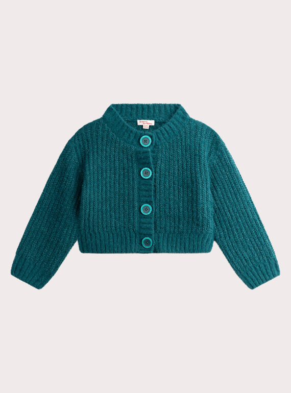 Cardigan vert en maille plume irisée pour fille VAKYCAR / 24W901S1CARG633