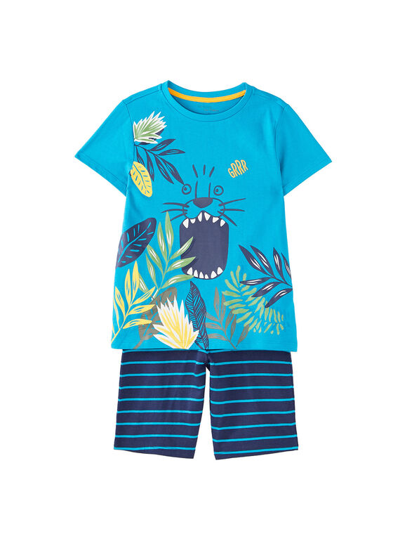 Pyjama court enfant garçon turquoise et marine JEGOPYCJUN / 20SH12U4PYJC242