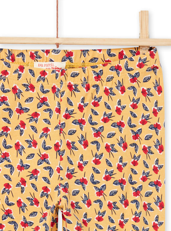 Legging jaune moutarde à imprimé fleuri enfant fille MYAMIXLEG1 / 21WI01J2CALB106