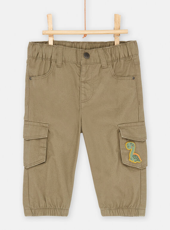 Pantalon en twill couleur vert militaire bébé garçon SUVERPAN2 / 23WG10J1PANG619