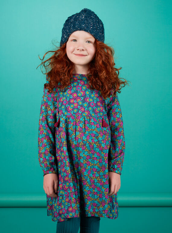 Robe manches longues imprimé floral, et volant sur le devant  KAECOROB4 / 20W901H3ROBH703