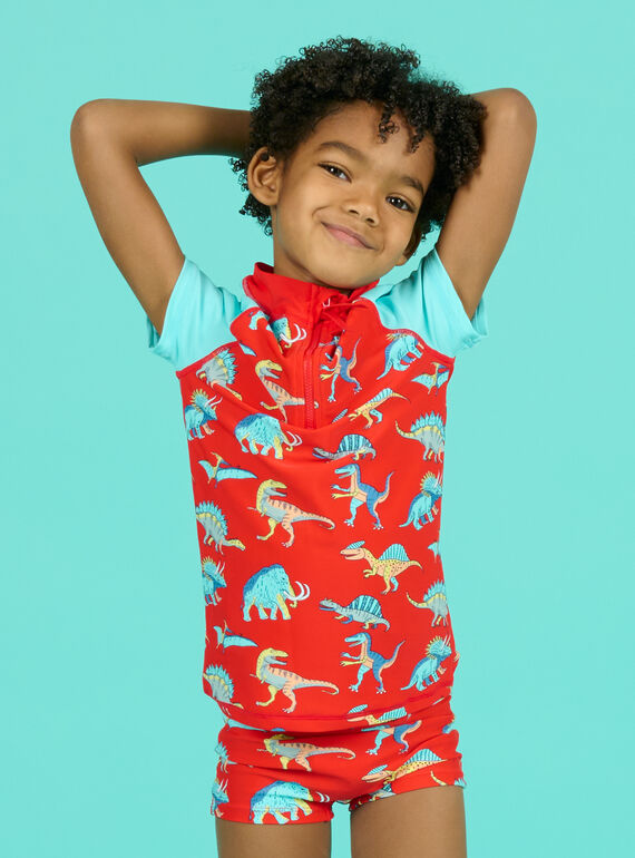 T-shirt de bain anti-UV rouge orangé enfant garçon NYOMERUVTIDIN / 22SI02L2TUVF527
