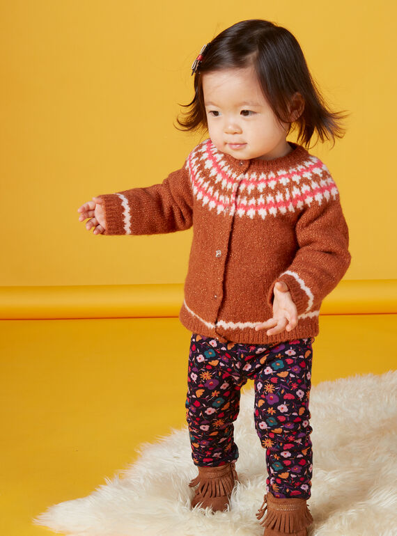 Legging bleu marine imprimé fleuri doublé bébé fille KILUPAN / 20WG09P1PAN070
