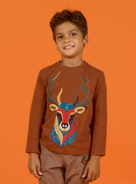 T-shirt marron motif cerf brodé enfant garçon MOSAUTEE4 / 21W902P1TML809