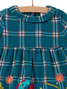 Robe turquoise à carreaux et motifs fantaisie bébé fille MITUROB3 / 21WG09K1ROBC217