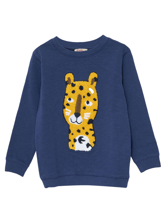 Sweat shirt garçon encolure ronde bleu panthere JOTROSWE / 20S902F1SWEC205