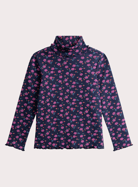 Sous-pull bleu foncé imprimé fleuri pour fille VAKYSOUP / 24W901S1SPL070