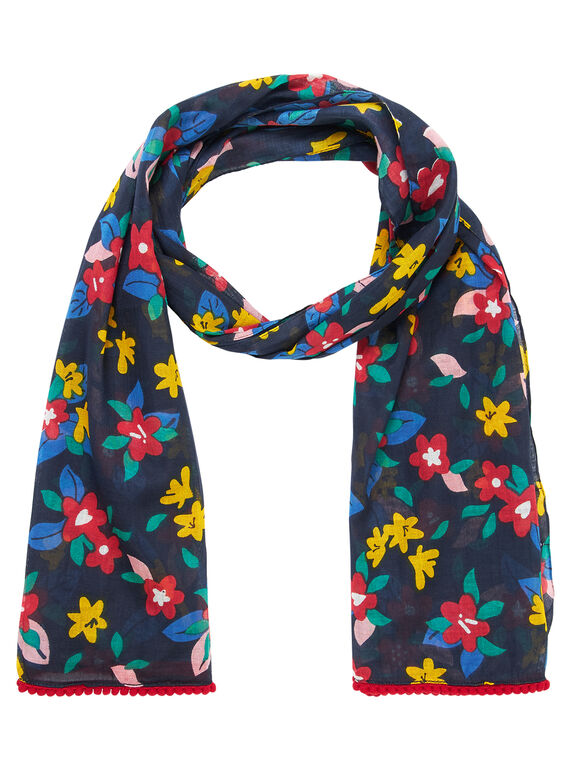 Foulard fille marine avec motif fleurs multicolor JYAGRAFOUL / 20SI01E1FOUC243