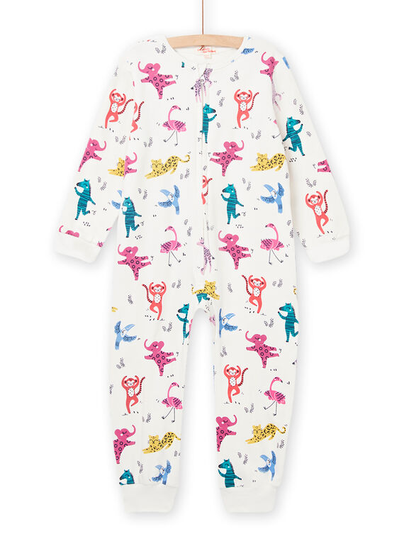 Combinaison en molleton écru imprimé animaux multicolores enfant fille MEFACOMBAOP / 21WH1191D4F001