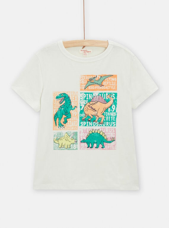 T-shirt écru animation dinosaures pour garçon TOCOTI2 / 24S902N1TMC002