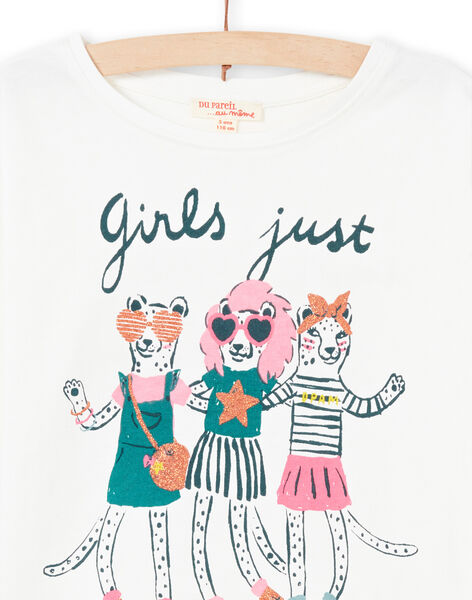T-shirt écru à motifs animaux fantaisie enfant fille MAKATEE4 / 21W901I3TML001
