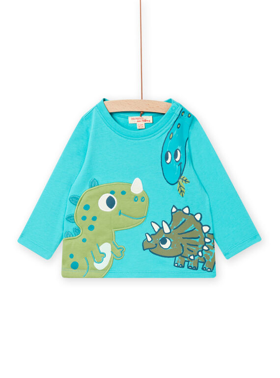 T-shirt bleu turquoise motifs dinosaures bébé garçon NUGATEE1 / 22SG10O1TML202