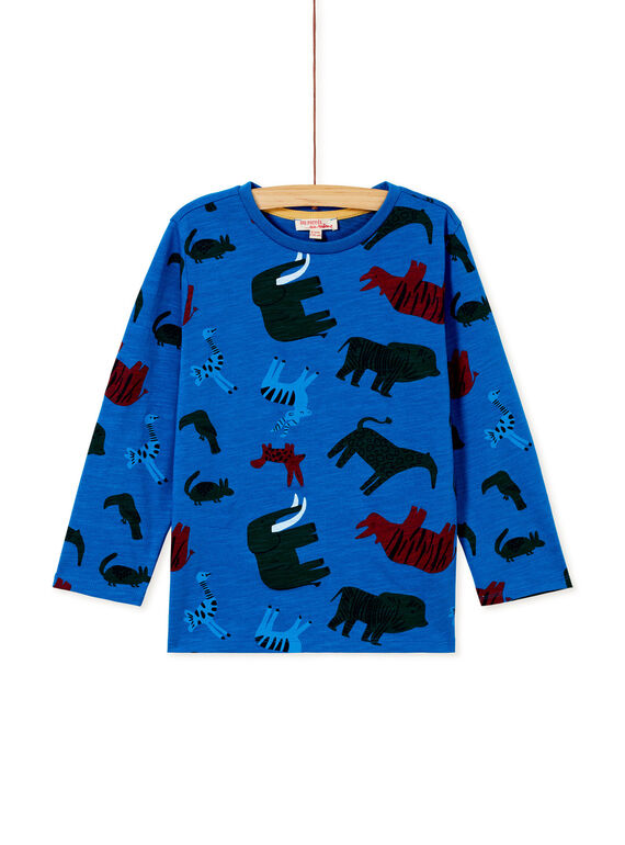 T-shirt bleu imprimé savane enfant garçon. KOSATEE1 / 20W902O2TMLC221