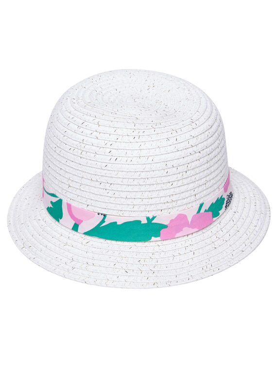 Chapeau bébé fille blanc avec ruban à fleurs JYIPOECHA1 / 20SI09G1CHA000