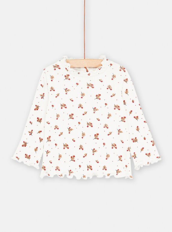 Sous-pull écru à col à volants pour bébé fille SIJOSOUPRIB1 / 23WG09N2SPL001