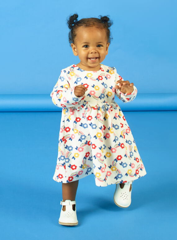 Robe écru imprimé fleuri multicolore bébé fille LIHAROB1 / 21SG09X1ROB001