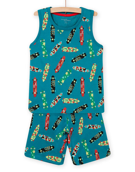 Ensemble de pyjama débardeur et short bleu à imprimé skateboard turquoise enfant garçon NEGOPYCSKA / 22SH12H1PYJC217