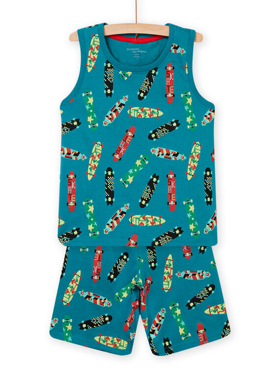 Ensemble de pyjama débardeur et short bleu à imprimé skateboard turquoise enfant garçon NEGOPYCSKA / 22SH12H1PYJC217