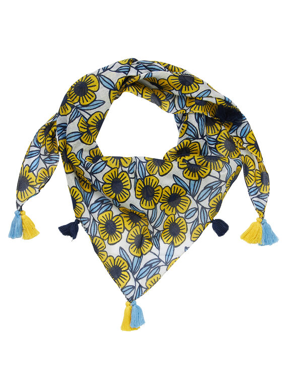 Foulard en coton fleur bleues et jaunes fille JYATROFOUL / 20SI01F1FOU001