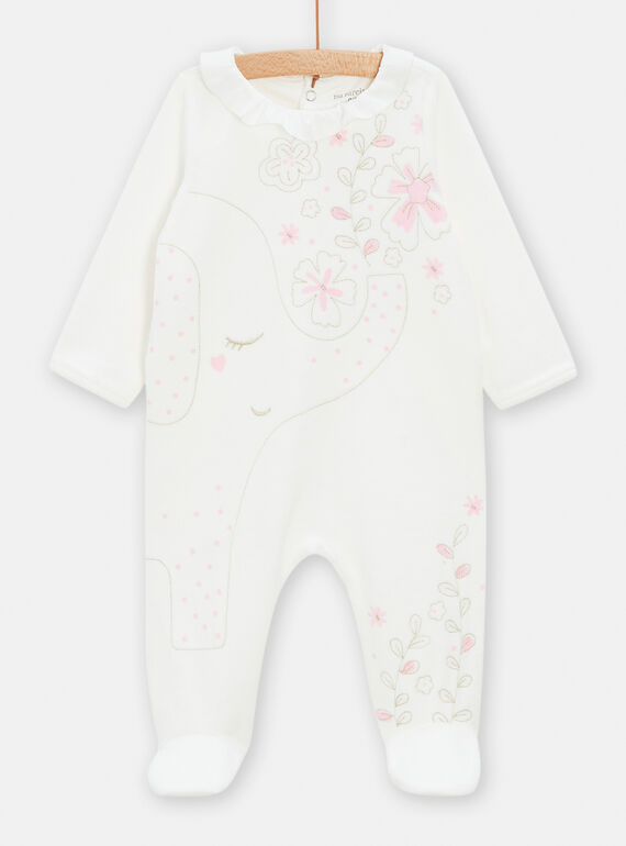 Grenouillère écrue en velours brodée pour bébé fille TEFIGREPHAN / 24SH1345GRE001