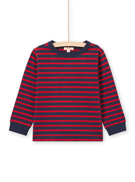 T-shirt manches longues à rayures rouges et bleu marine enfant garçon MOJOTIRIB2 / 21W90224TML505