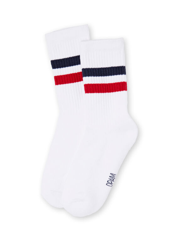 Chaussettes blanches à rayures bicolores enfant garçon LYOHACHO1 / 21SI02X1SOQ000