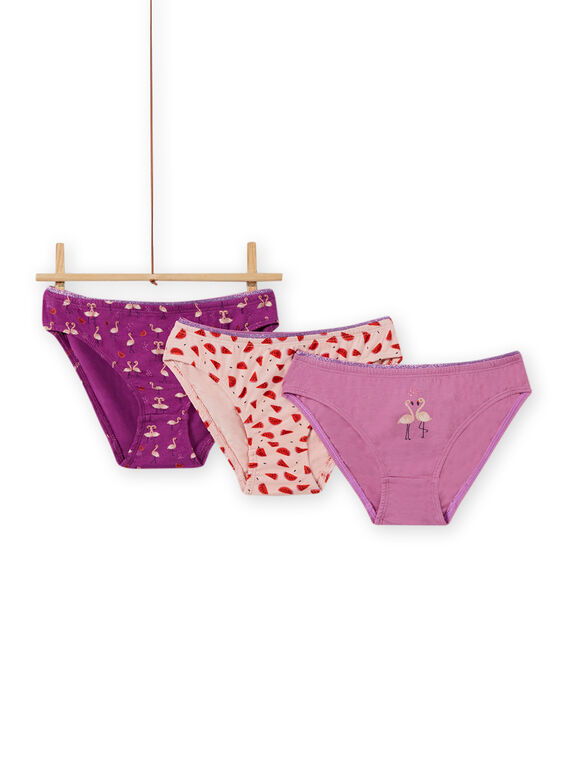 Lot de 3 culottes assorties motifs flamands roses enfant fille MEFALOTFLA / 21WH11B1D5L712