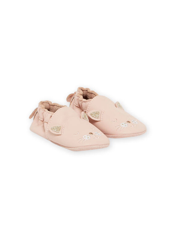 Chaussons cuir souple rose motif chat bébé fille MICHOCHAT / 21XK3721D3S030