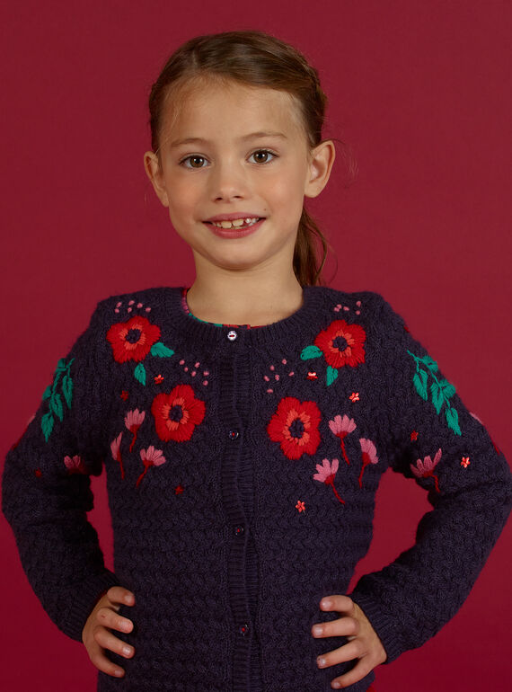 Cardigan manches longues à broderies fleuries enfant fille MAFUNCAR2 / 21W901M1CARH703