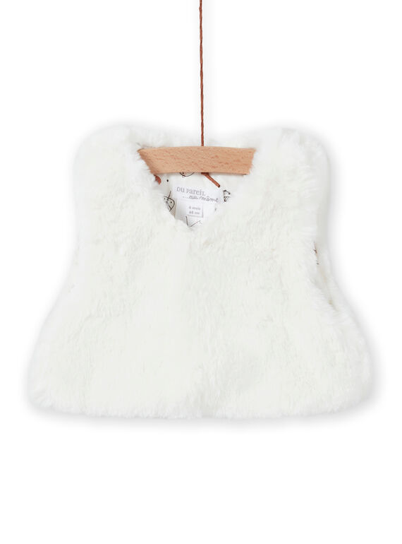 Gilet sans manches écru en fausse fourrure naissance fille MOU1GIL3 / 21WF0341GIL001